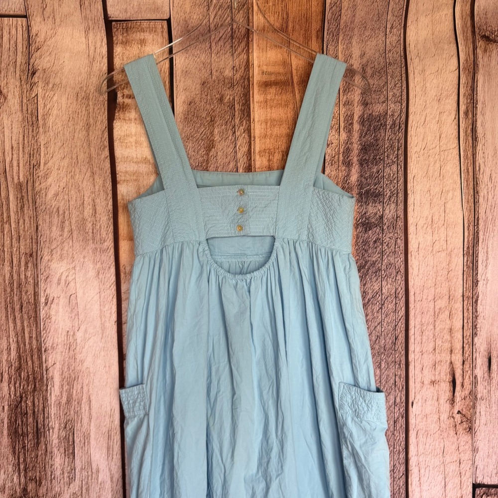 Madewell Dress Cutout Back Empire Midi Blue Cotton Coastal Summer Beach Size 4 - Picture 5 of 9